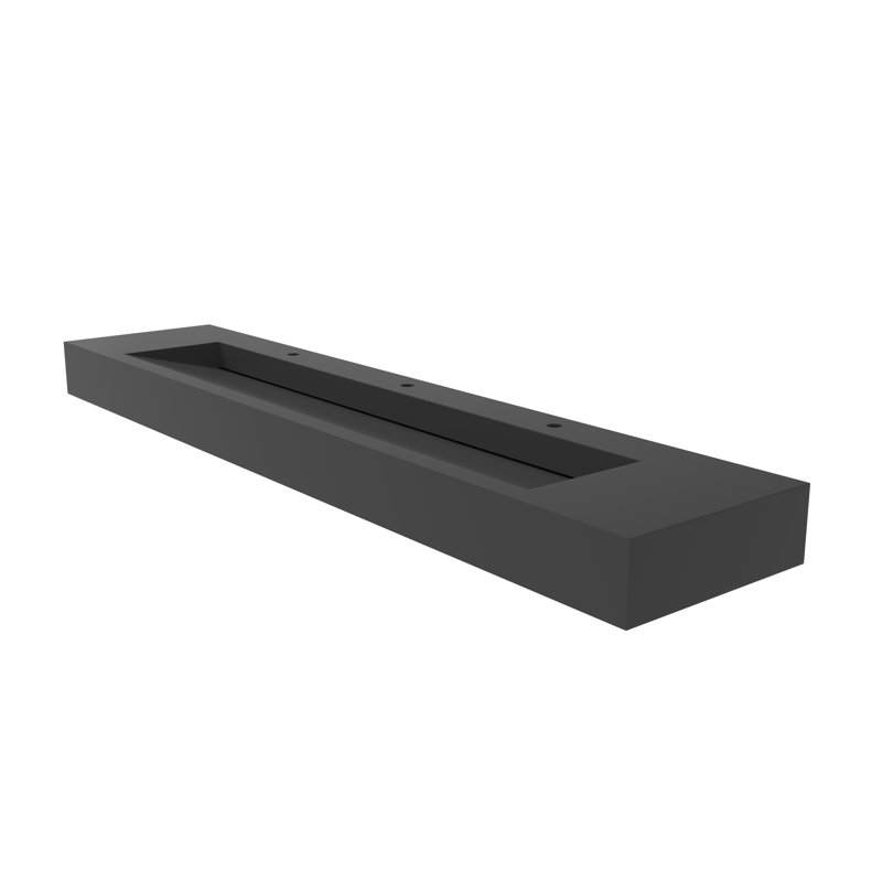 Pyramid 84" Wall Mounted Rectangular Solid Surface Trough Bathroom Sink in Matte Finish - Black, Black