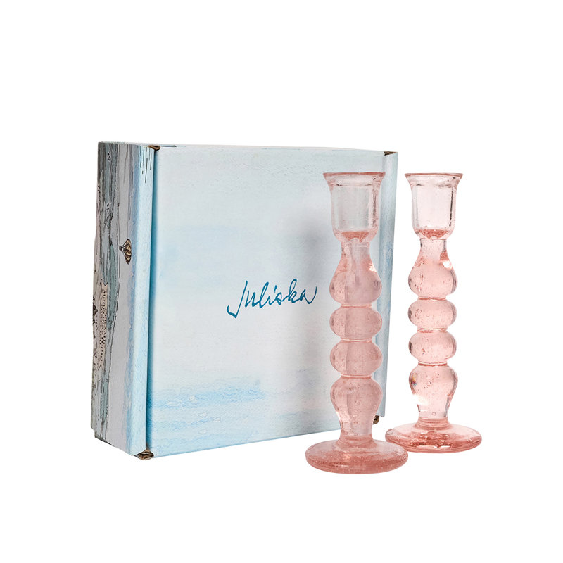 Provence Candlestick Set/2, 7" H x 2.5" W x 2.5" D, Blush