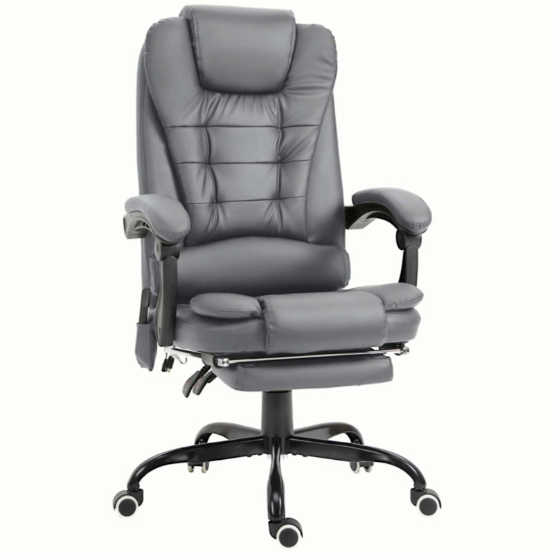 Chaise de bureau à 7 points de massage vibrant avec dossier inclinable, Gris