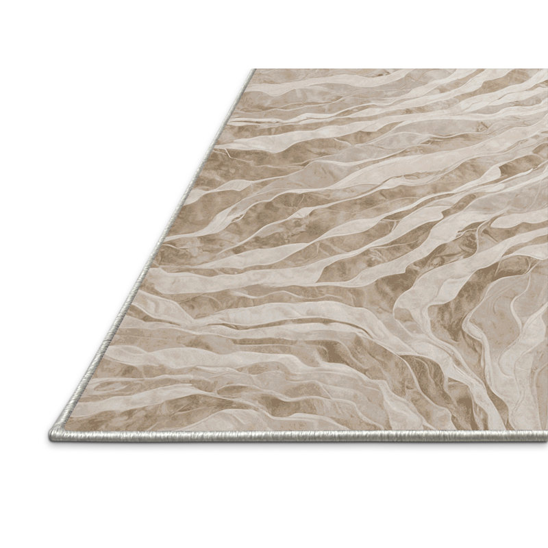 Tapis beige soyeux et moelleux, Rond 8 pi