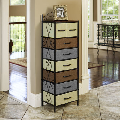 Brundrett Victoria Dresser Tower Storage Organizer with 8 Drawers Metal Frame and Mid Century Walnut Wood Grain Top