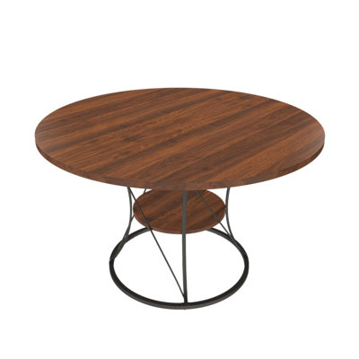 43-59 Inch Expandable Round Dining Table with Storage Shelf, Metal Base, and Walnut Veneer for 4-6 People(Table Only,Chairs Not Included)