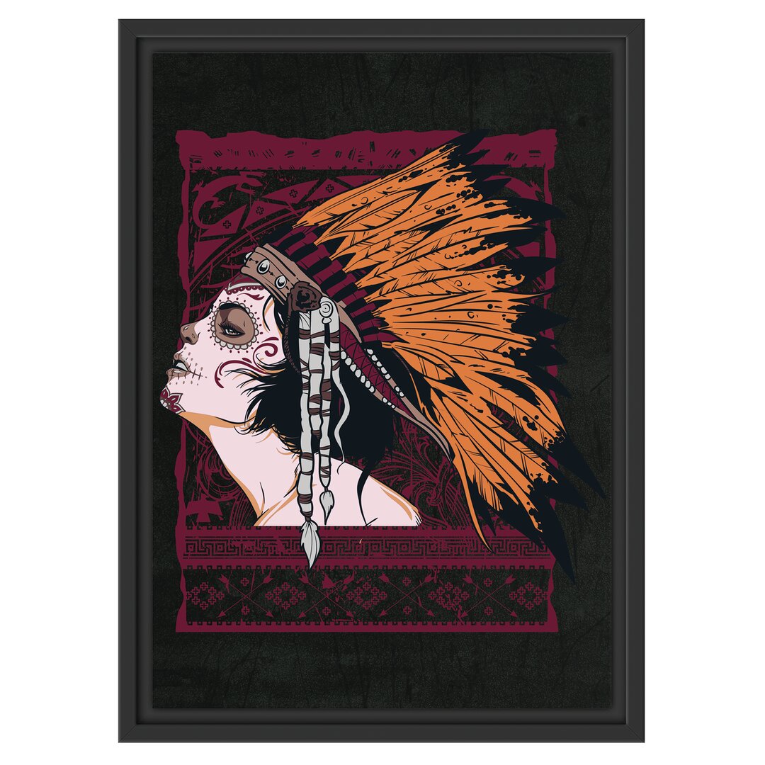 Gerahmtes Wandbild Indian girl schwarz