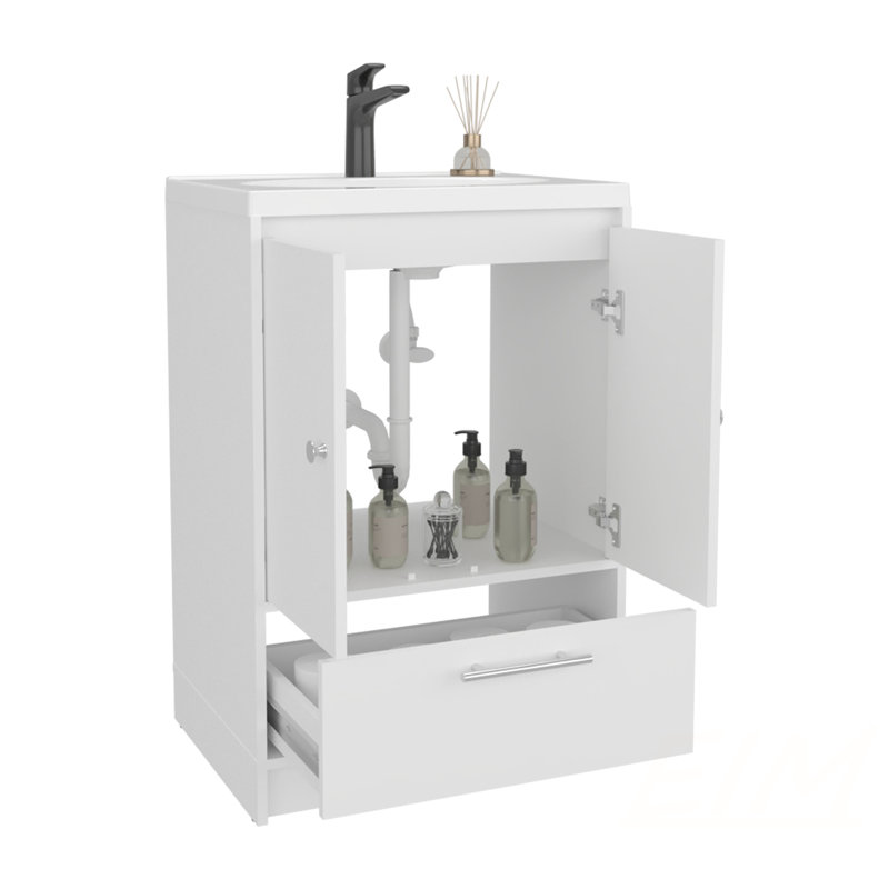 Meuble-lavabo spacieux et élégant avec deux portes, deux tiroirs et une finition blanche moderne pour un rangement amélioré, meubles-lavabos (sans lavabo)