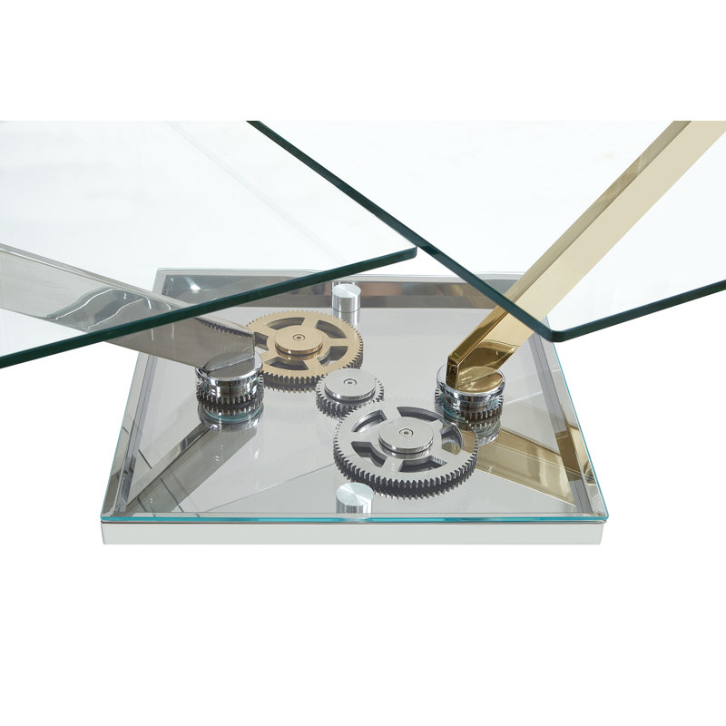 Table de cocktail contemporaine à plateau en verre extensible