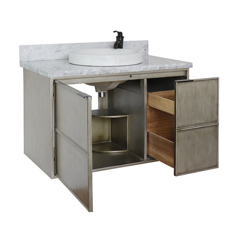 37'' Single Bathroom Vanity with Granite Top, White Carrara