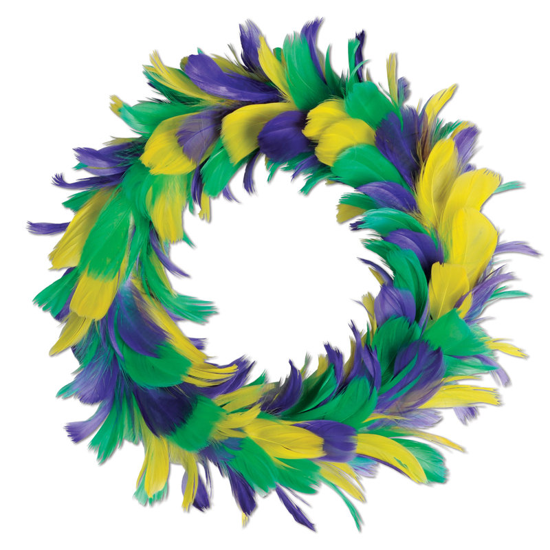 Couronne de plumes, H 8 po x l 8 po x P 2,5 po, Vert/orange/mauve