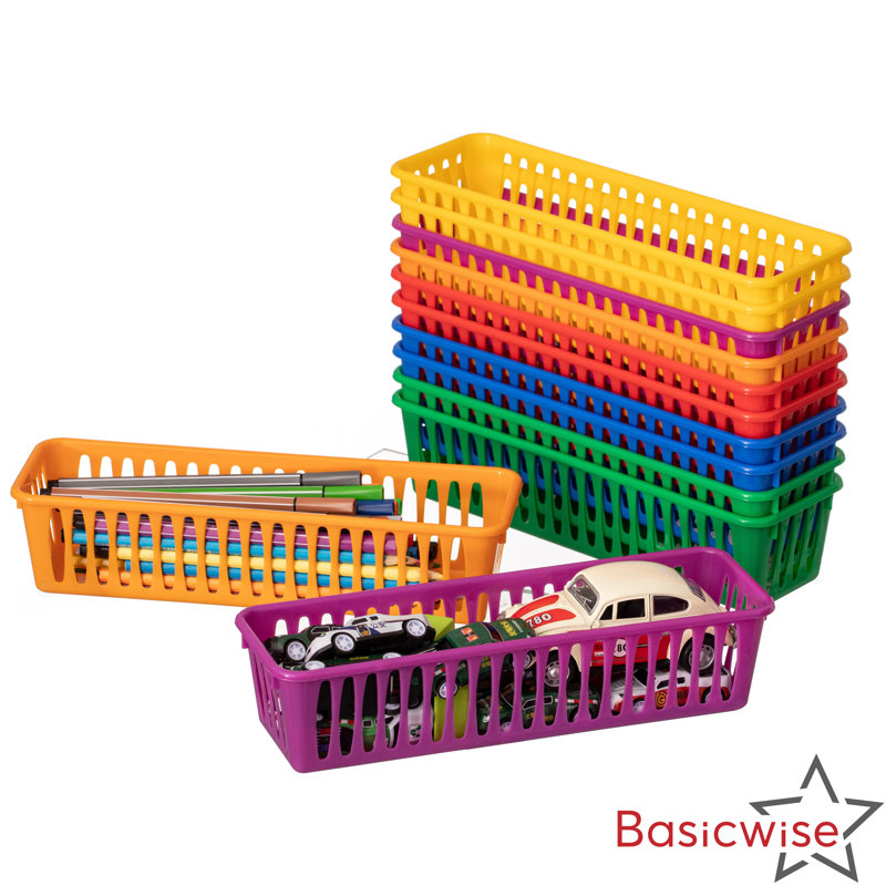 Basicwise 12-pc Plastic Storage Baskets For School Organization Teacher Essentials Desk Accessories Art Supplies Pencils Crayons Scissors Paper Clips Perfect For Classroom Home Office & Craft Room