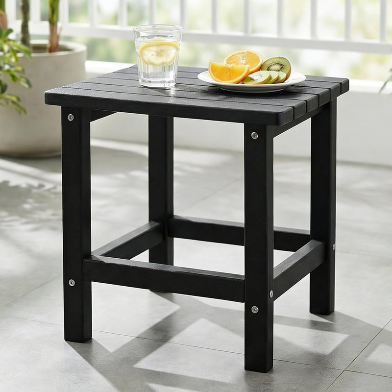 Square Outdoor Side Table, HDPE Small Patio End Table, Weather-Resistant Accent Table For Patio, Pool, Or Backyard Use, Easy Maintenance, Jet Black