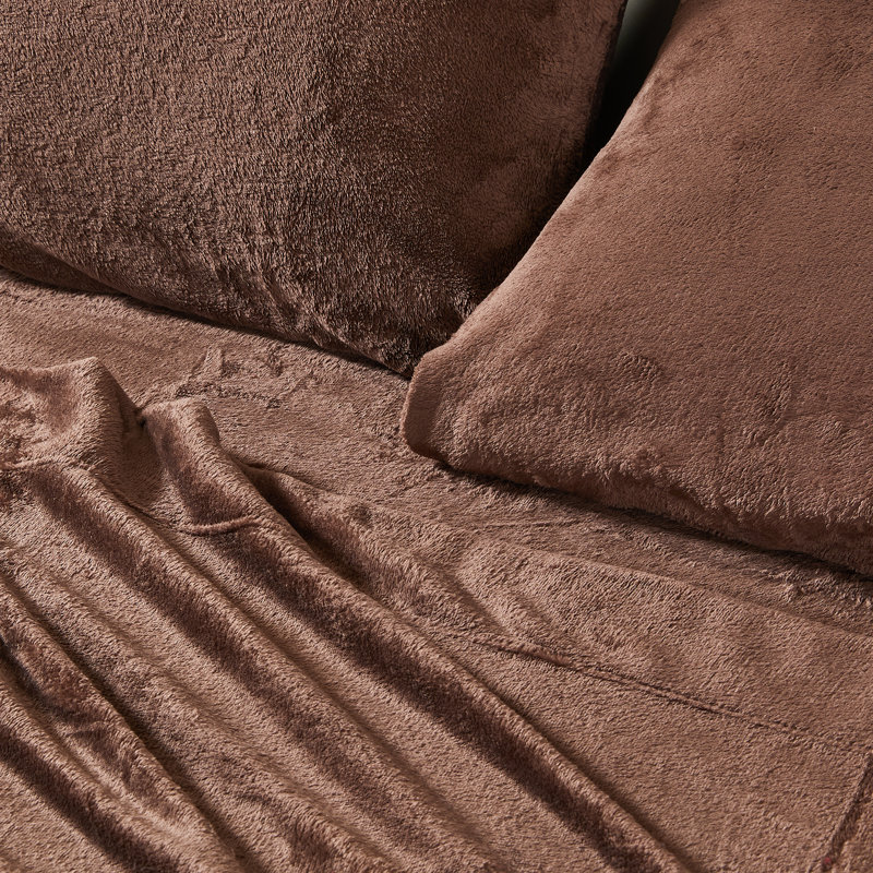 Ultra Soft Micro Plush Velvet Solid Sheet Sets, Chocolate Brown, King Sheet w/ 1 Fitted Sheet&2 Pillowcases