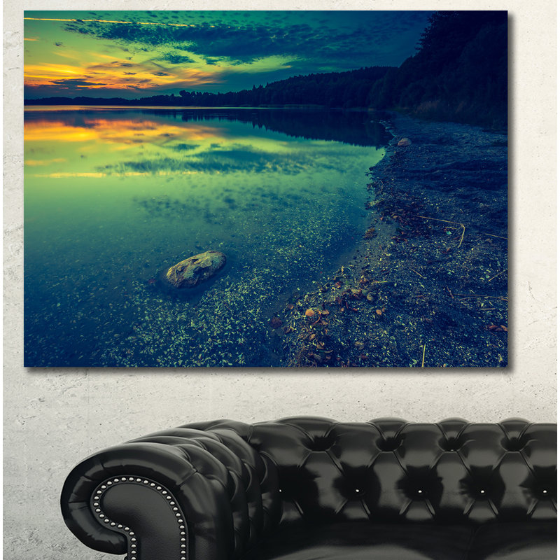 " Dark Vintage Lake At Sunset ", 12" H x 20" W x 1" D, 36" H x 46" W x 1.5" D