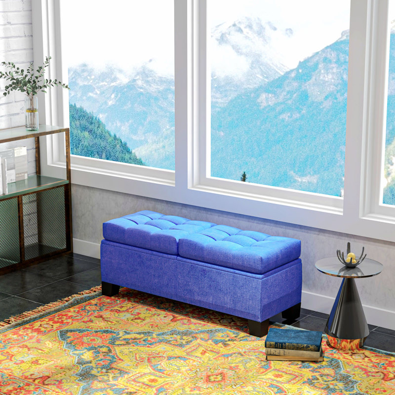 Storage Ottoman Bench, Blue Fabric