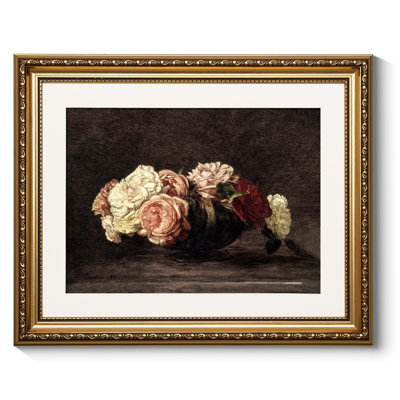 Art mural encadré doré rétro, peintures florales de roses rétro, œuvres d'art sur toile avec cadre antique, décoration murale victorienne pour chambre à coucher de salon, 13 x 16 po