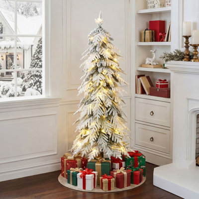 Sapin de Noël artificiel crayon floqué de 1,5 m, préilluminé avec 80 lumières DEL blanc chaud