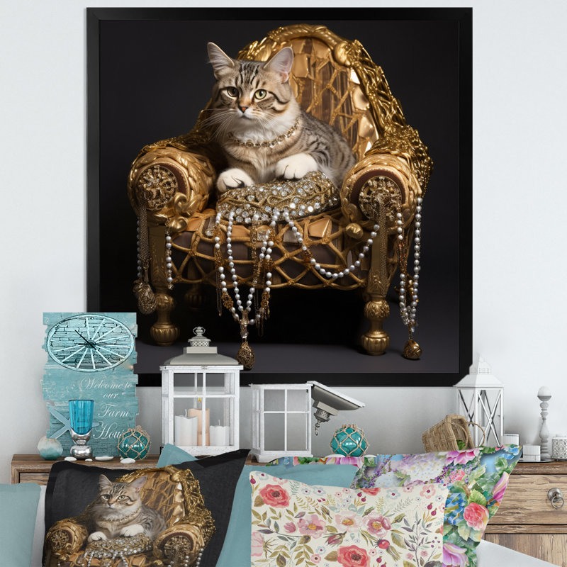 Gangsta Glam Cool Cat - imprimé, H 30 po x l 30 po x P 1 po, Cadre simple noir