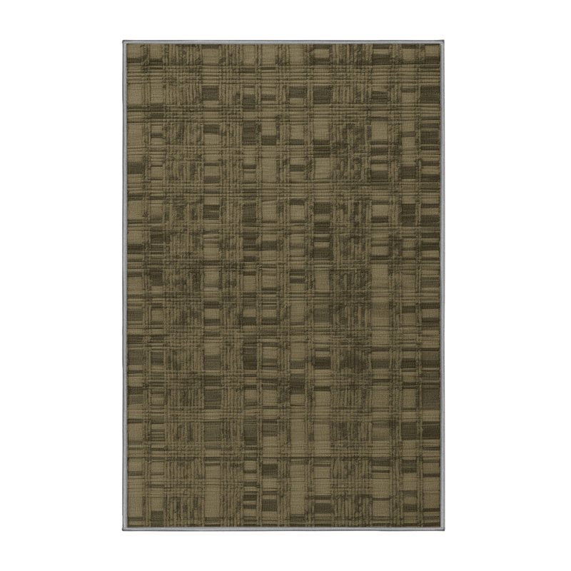 Machine Washable Checkered Brown Area Rug, Runner 2' x 5'