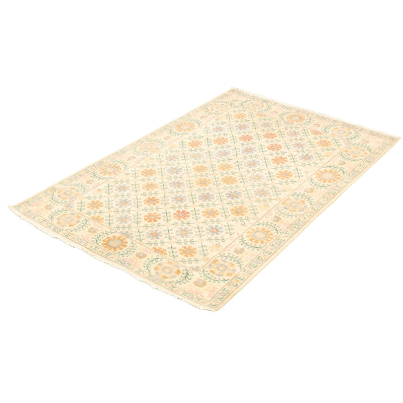 Tapis unique en laine noué à la main crème 5 pi x 7 pi 8 po New Age Lahore