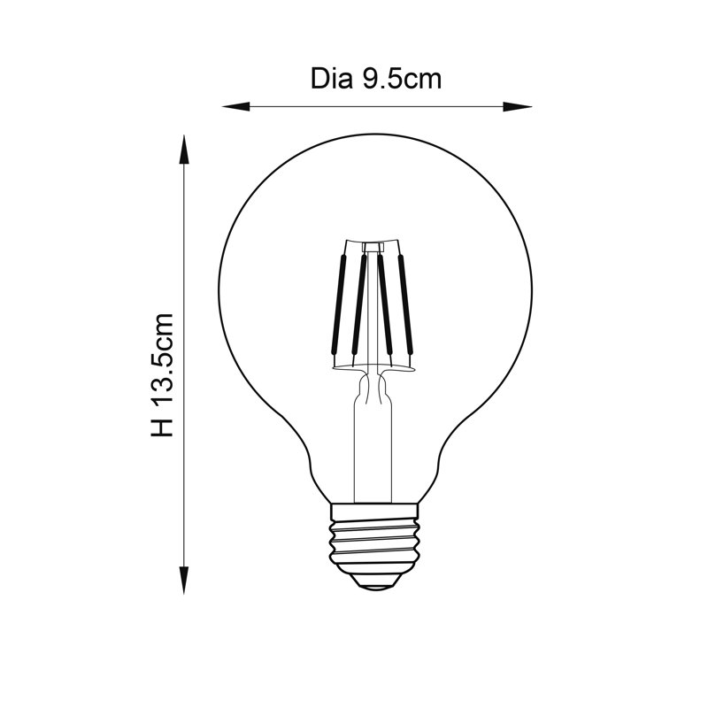 6W E27 ES G95 Globe LED Dimmable Bulb - 650lm 2700K Warm White