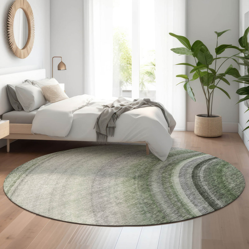 Premium Machine Washable Cerrito AMF584 Green Rug, Round 8'