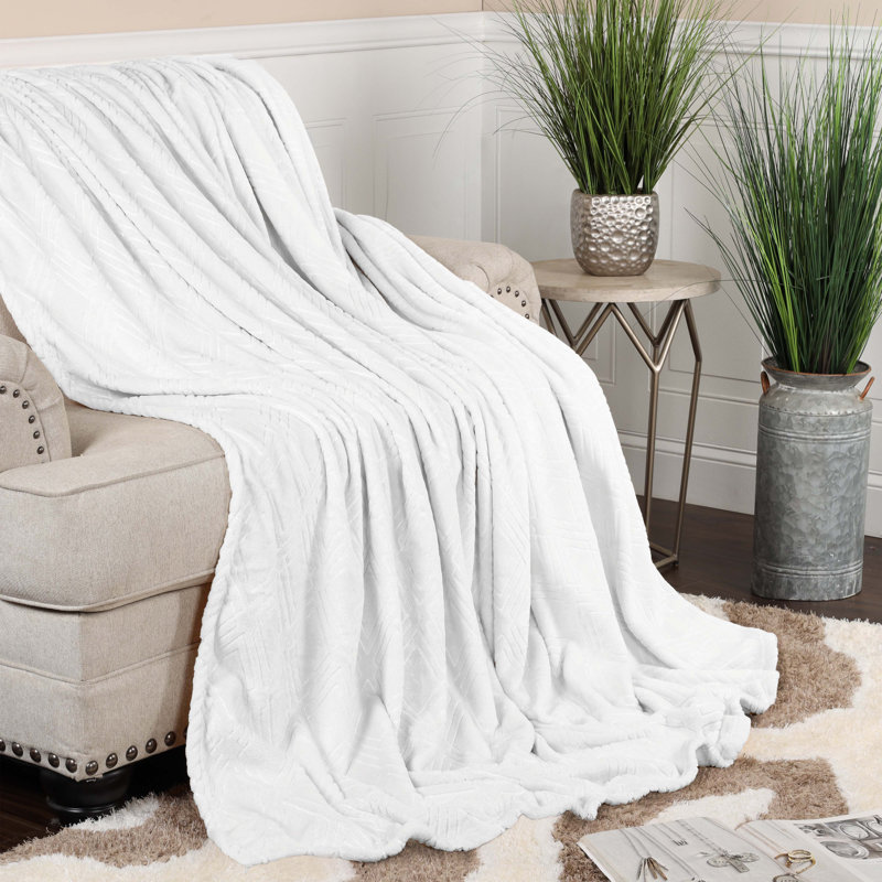 Literie en flanelle Atka Diamond, Blanc, Lit simple