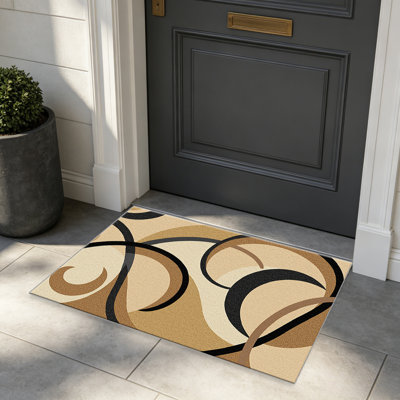 Tapis beige et noir Curves pour le salon, doux et confortable, convient à toutes les saisons, facile à entretenir, tapis de sol intérieur lavable à la machine, sous la table de ferme convenant à la chambre à coucher, à la salle à manger, au bureau