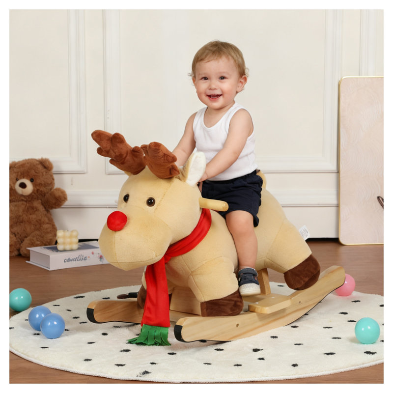 Cheval à bascule en peluche pour enfants avec grelots, abricot