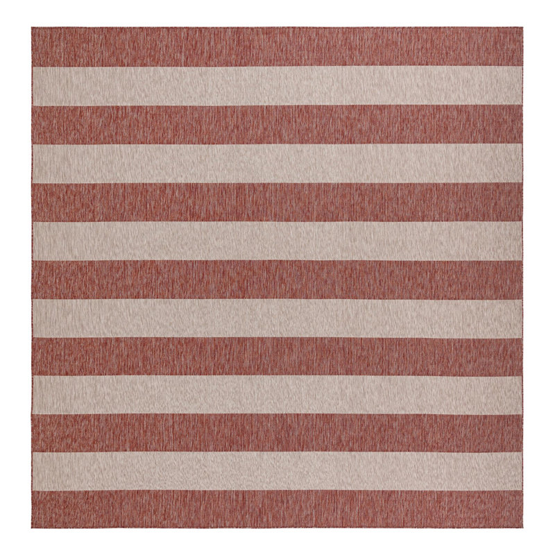 Simkins Striped Red/Gray Indoor / Outdoor Area Rug, Square 6'1"
