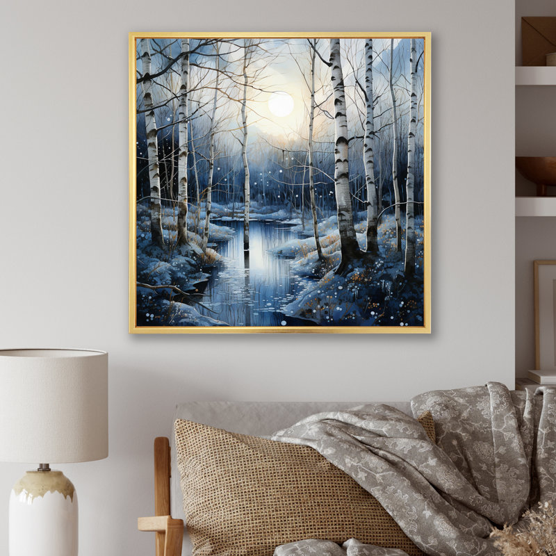 Birch Woods Mystic Moonlight IV, H 24 po x l 24 po x P 1 po, Cadre flottant doré