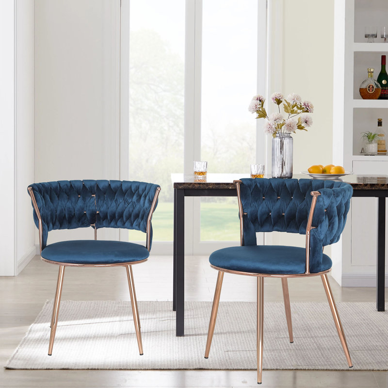 17.72'' H Velvet Upholstered Metal Side Chair, Dark Blue