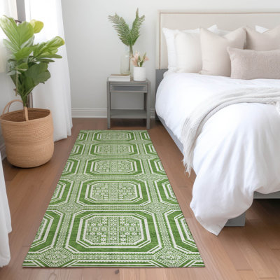 Machine Washable Indoor/Outdoor Christain ACN1454 Green Rug