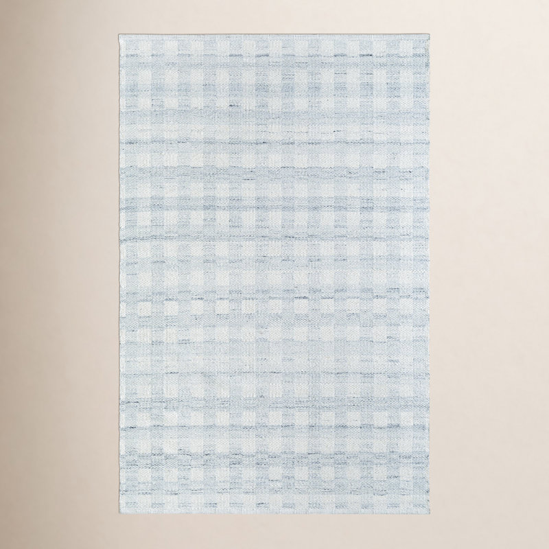 Lavande Plaid Wool Area Rug in Gray, Rectangle 8' x 10'