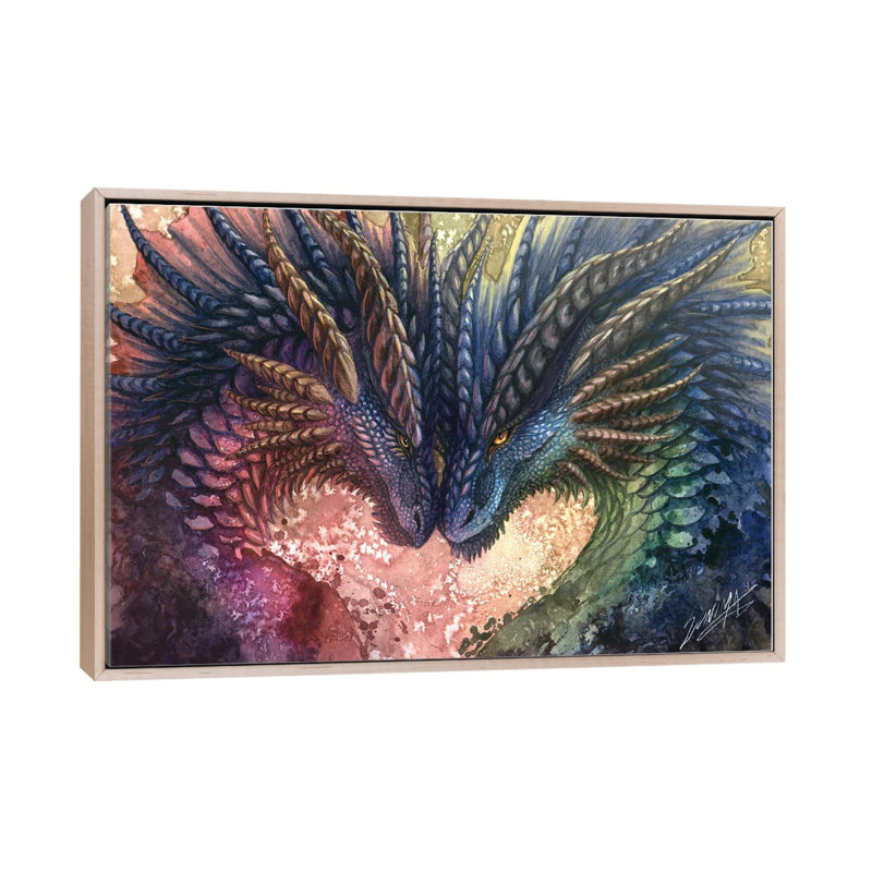 Dragon Love - reproduction d'art murale encadrée, H 18 po x l 26 po, Reproduction encadrée sans passe-partout, Beige