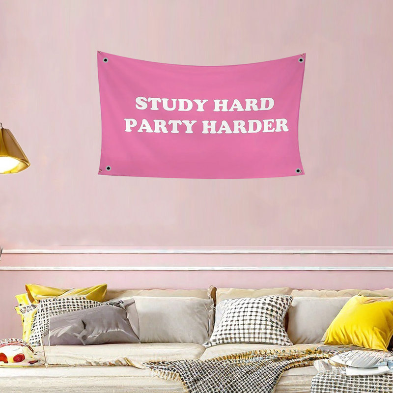 Étude Hard Party Party Harder Drapeaux drôles roses pour filles Cool Meme Girl Flags Banner 100D 3x5ft 90x150cm