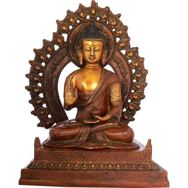 Bouddha bénissant assis sur un trône fin, Brun