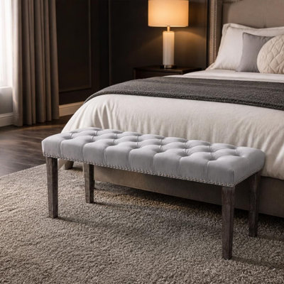 Banc ottoman capitonné en velours, repose-pieds multifonctionnel, tabouret, banc d'appoint avec coussin rembourré en mousse, pieds robustes en bois d'hévéa, patins de protection pour le sol, capacité de charge de 150 kg, siège d'appoint pour entrée, salle à manger, salon, chambre, couloir ou garage