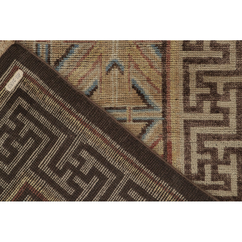 Rug & Kilim’S Chinese Dynastic Square Rug In Beige-Brown And Blue Patterns, Square 4'