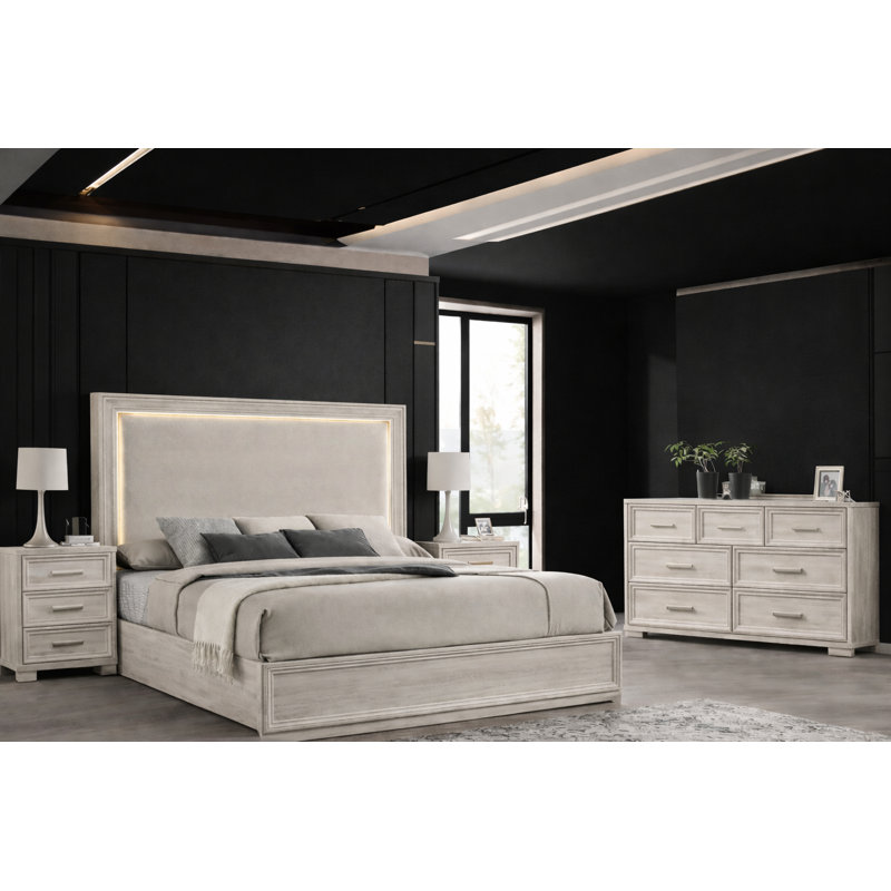Ensemble de chambre avec grand lit 4 pièces 2041 Highland Alernate en blanc, Grand, Blanc