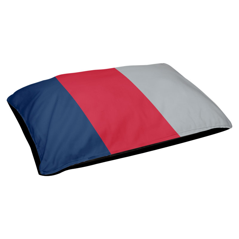 Coussin rectangulaire designer New York Bronx, Moyen (L 30 po x l 40 po), Bleu / rouge / argent mat