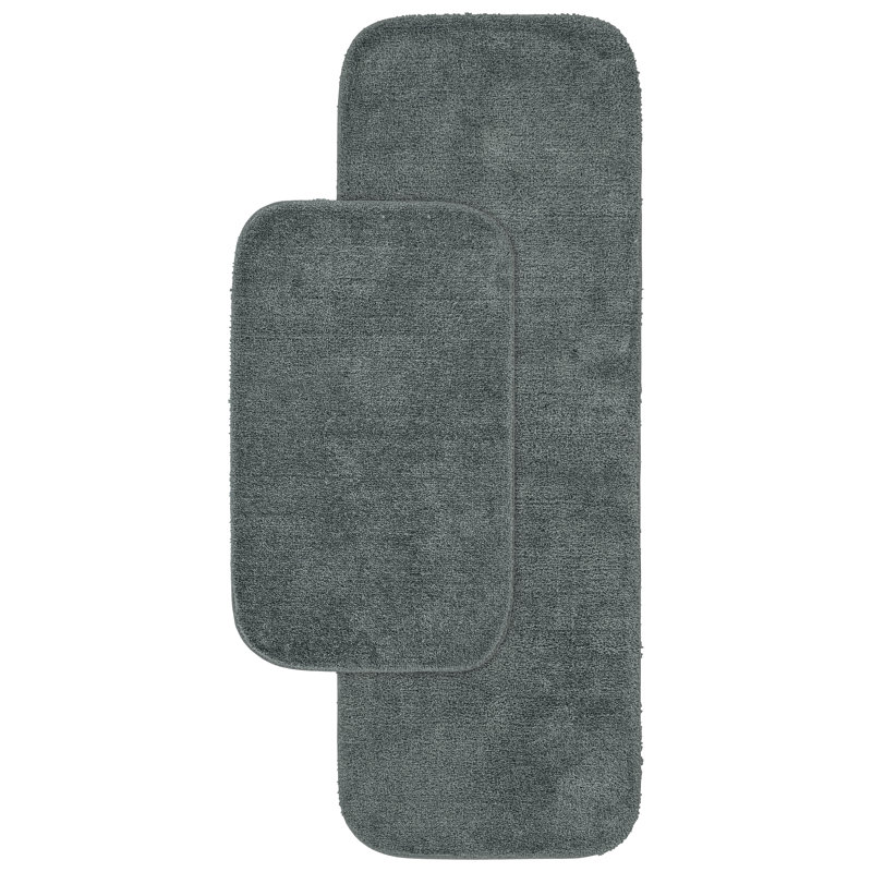 Mccluney Traditional Nylon 2 Piece Bath Rug Set with Non-Slip Backing, Dark Gray