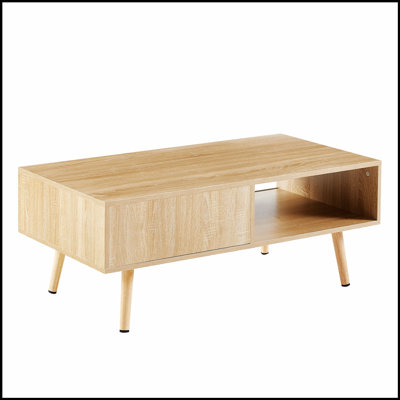 Table basse en rotin durable avec rangement à porte coulissante pour le salon, parfaite pour recevoir et organiser