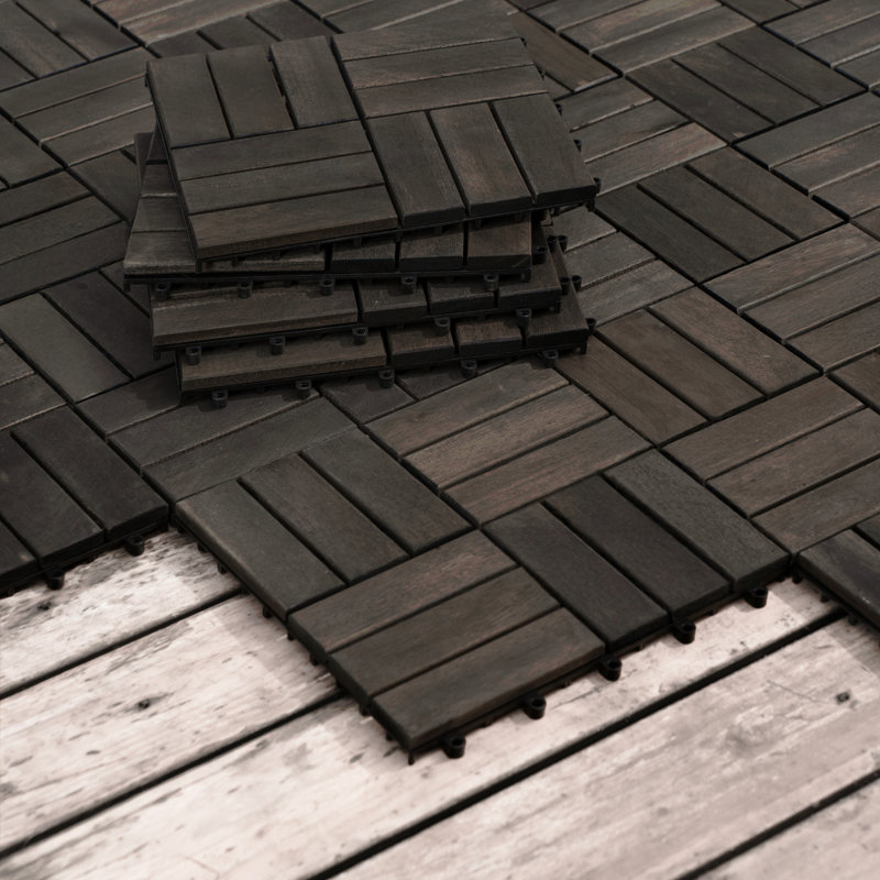 Carreaux de terrasse en bois d'acacia à motif de carreaux imbriqués, 30 PCS 12 po x 12 po, brun foncé, plancher de bois franc d'acacia carré pour patio, banc, bord de piscine, ...