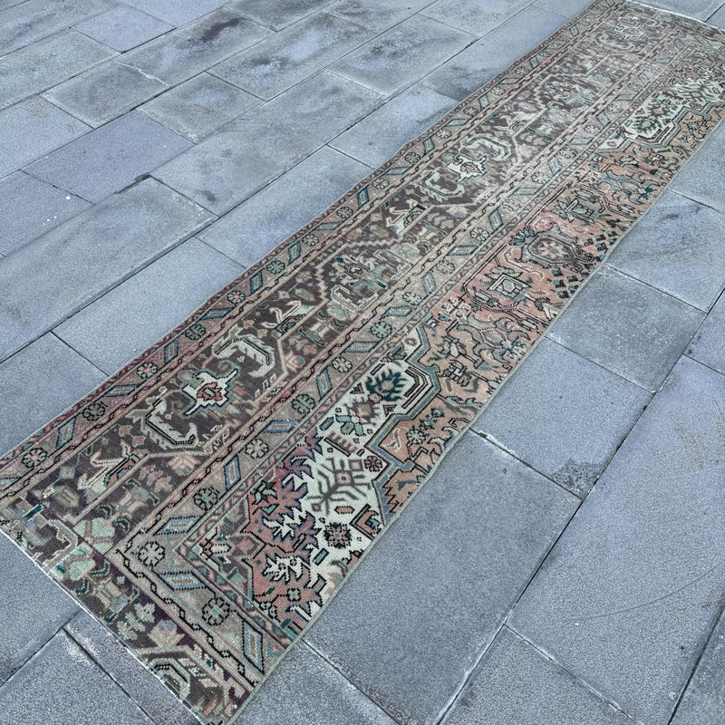 Tapis de couloir rétro turc kurde - Laine avec pampilles pour couloir en brun élégant