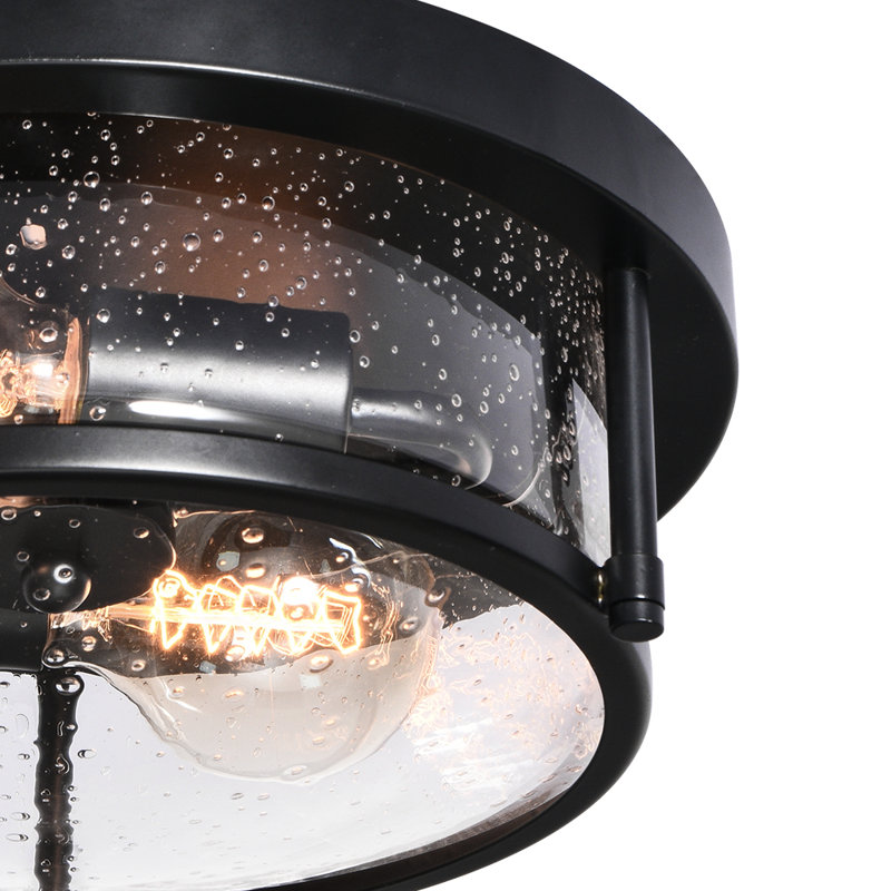Lampkins 2 - Light Seeded Glass Shaded Flush Mount, Black