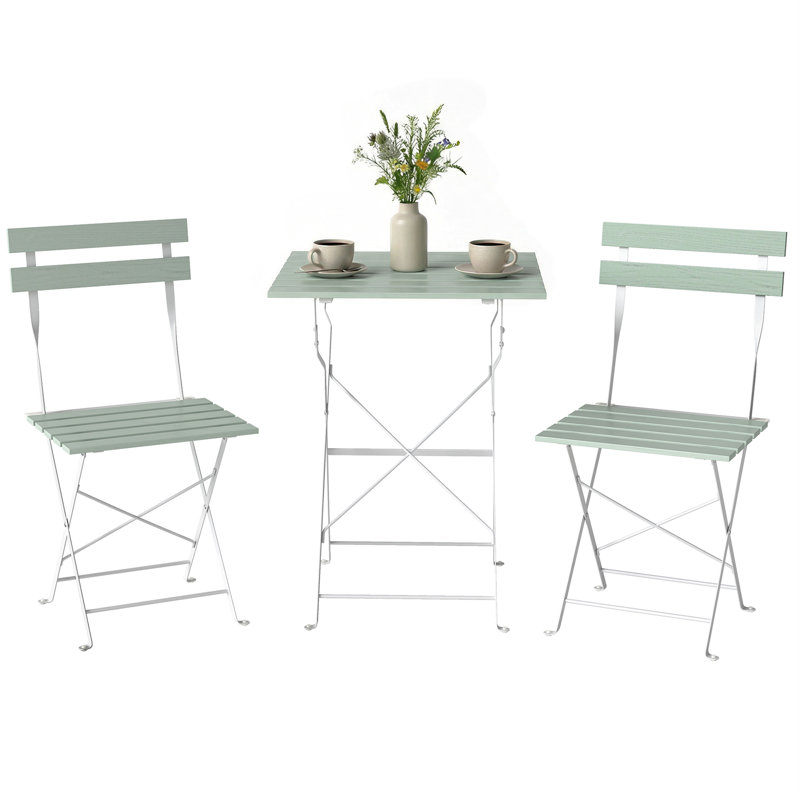 Outsunny 3 Pieces Folding Outdoor Bistro Set Solid Wood Top White and Green