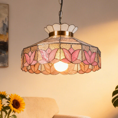 Luminaire suspendu de style Tiffany, luminaire suspendu en verre coloré à tête unique pour salle à manger
