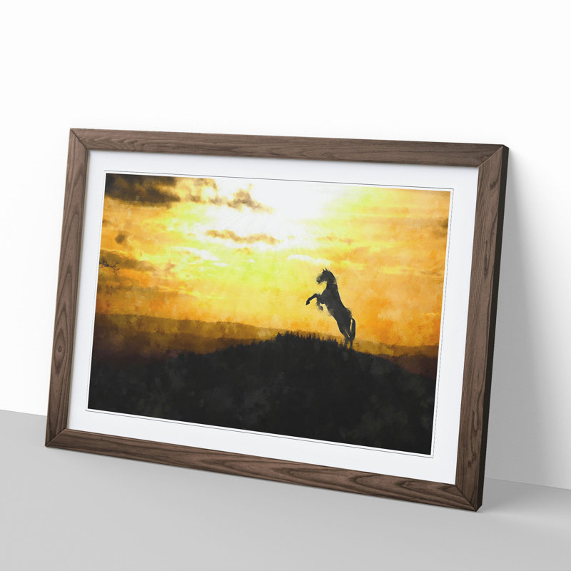 Horse at Sunset - Picture Frame Painting, Walnut Framed, 27cm H x 36cm W x 2cm D