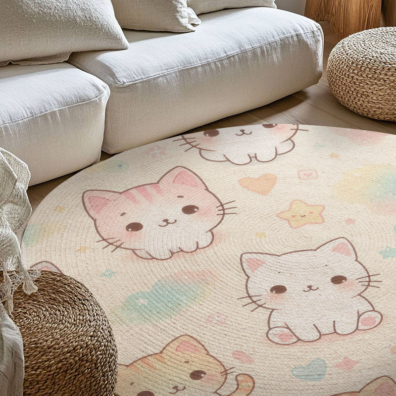 Sweet Pastel Cats Braided Rug, Round 5'