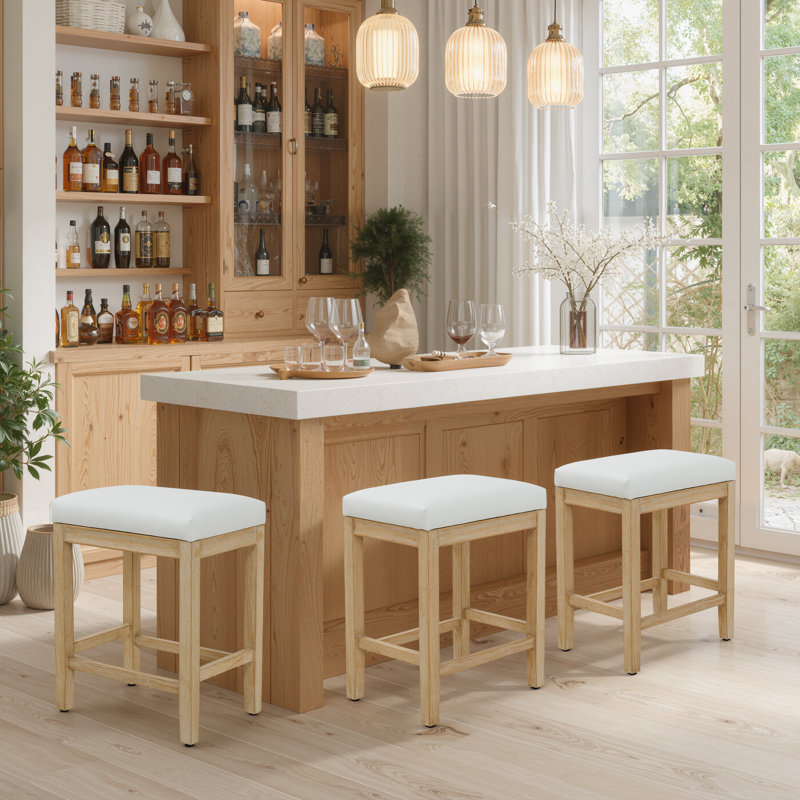 Tabourets de bar à hauteur de comptoir de 24 pouces pour îlot de cuisine, Siège blanc / cadre brun