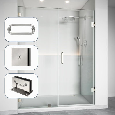 Ensemble de quincaillerie de porte de douche sans cadre: charnières légères 90 degrés en acier inoxydable 304, poignée de 8 po et 3 pinces en verre pour verre épais de 3/8 po et 5/16 po, nickel brossé