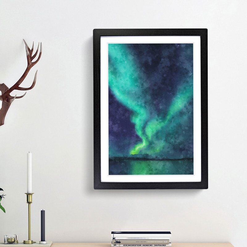 The Northern Lights in Abisko Sweden - Picture Frame Painting Print, Black Framed, 33cm H x 24cm W x 2cm D